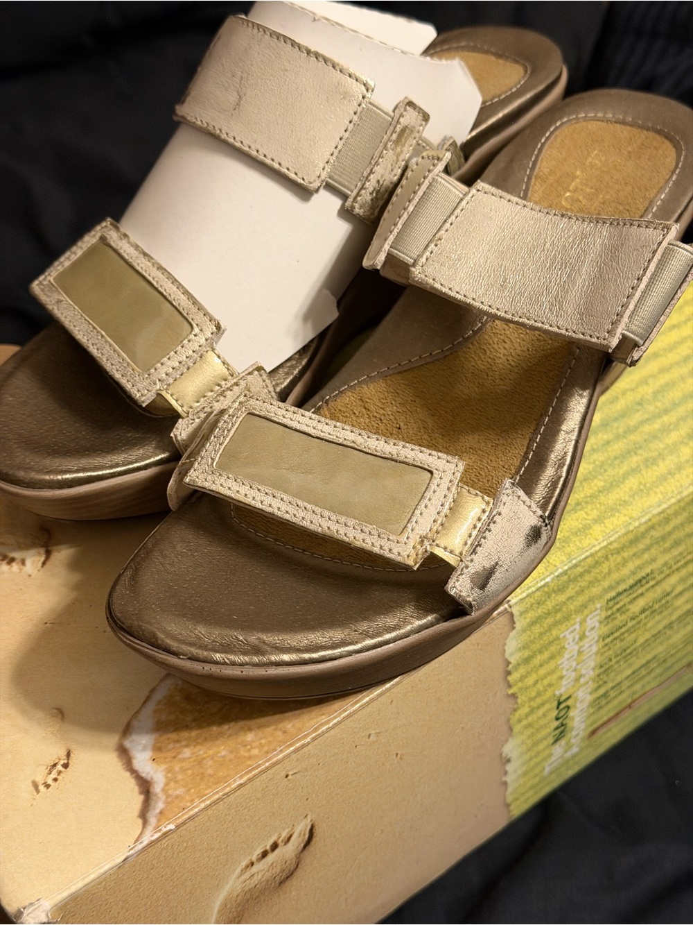 Naot Metallic Champagne Slide Sandals
